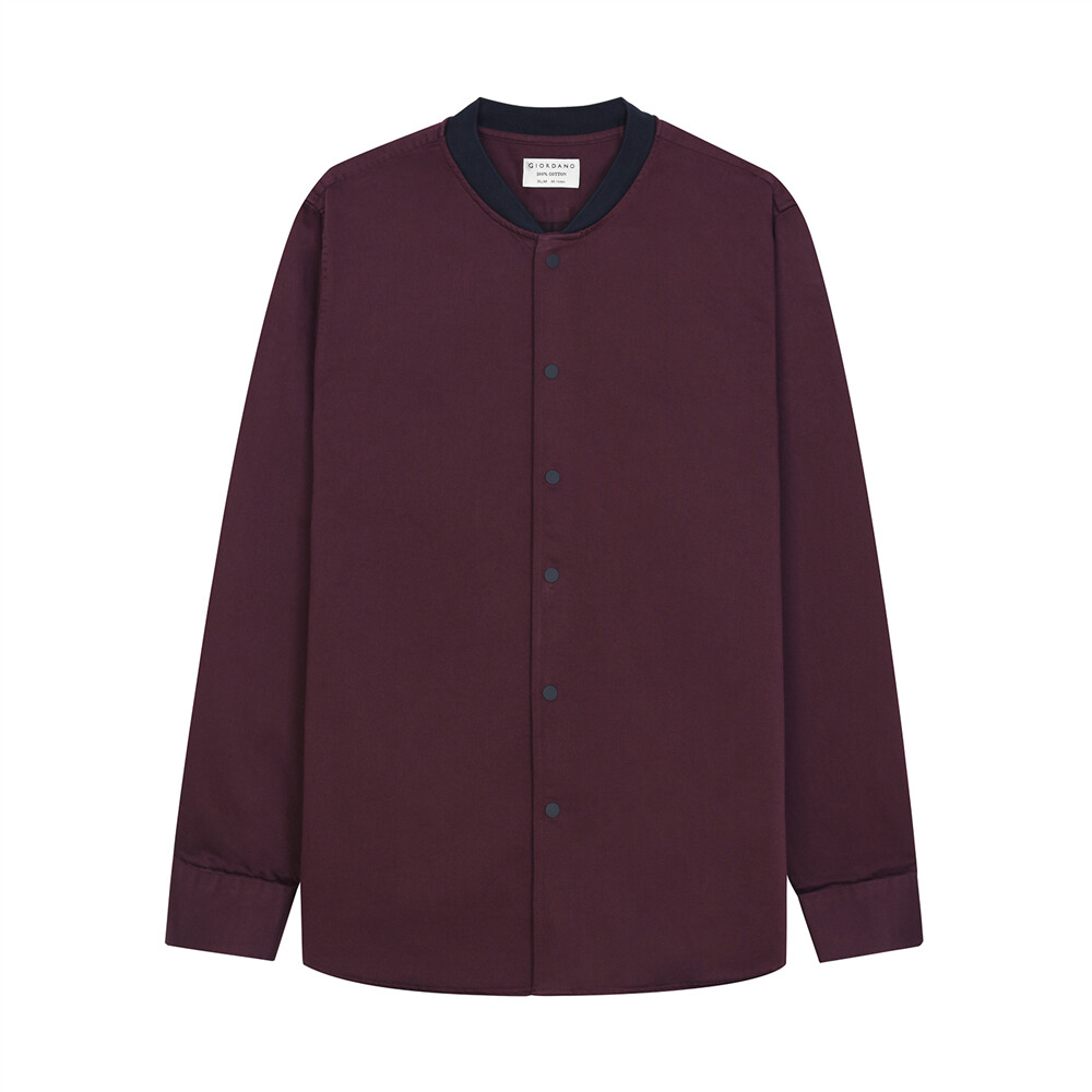 Men Mandarin Collar Shirt-Red