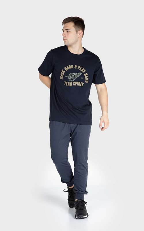 Men"s Casual Cotton Knitted Short Sleeve T-Shirt - Dark Blue