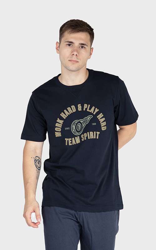 Men"s Casual Cotton Knitted Short Sleeve T-Shirt - Dark Blue