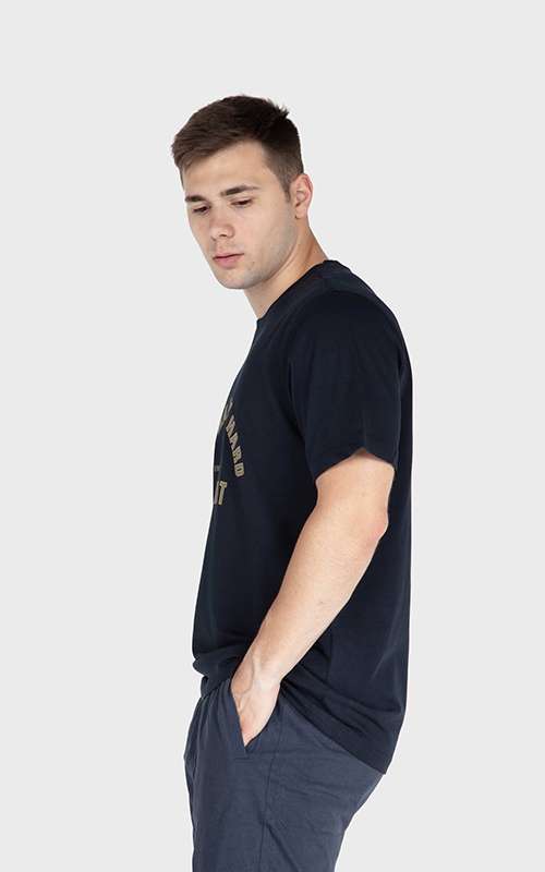 Men"s Casual Cotton Knitted Short Sleeve T-Shirt - Dark Blue