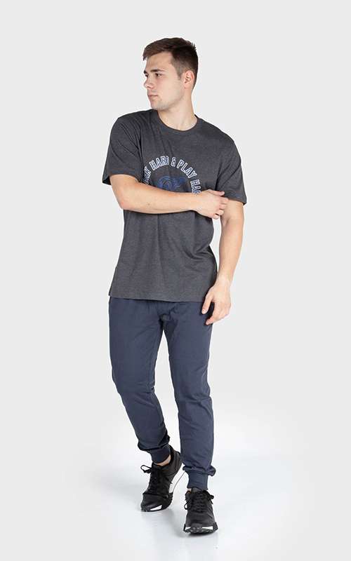 Men"s Casual Cotton Knitted Short Sleeve T-Shirt - Heather Grey