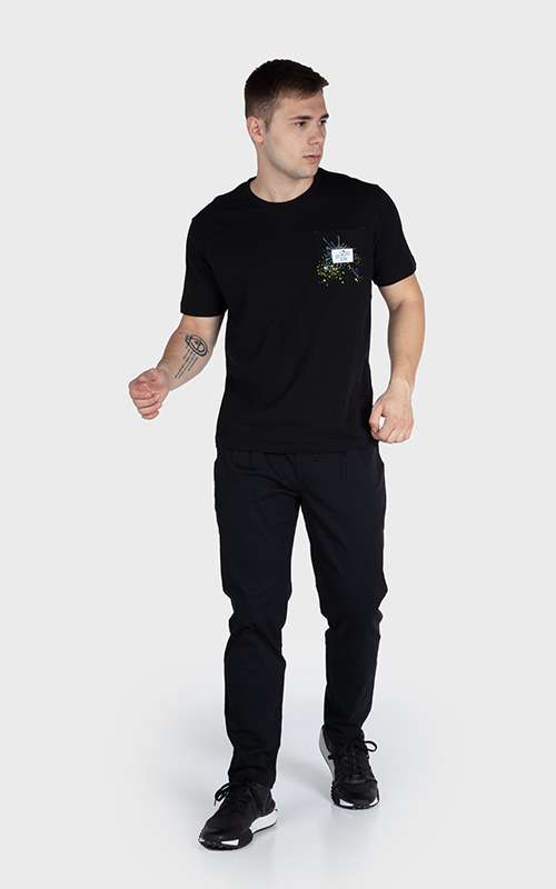 Men"s Essentials Cotton Knitted Short Sleeve Pocket Tee - Black