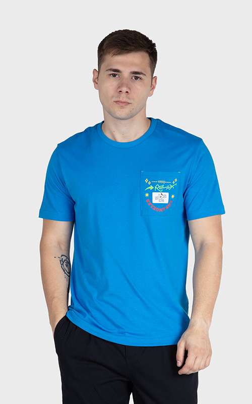 Men"s Essentials Cotton Knitted Short Sleeve Pocket Tee - Blue