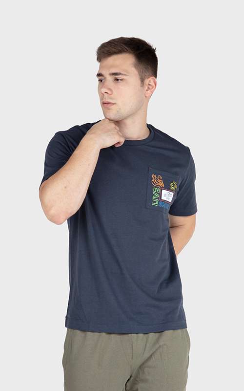 Men"s Essentials Cotton Knitted Short Sleeve Pocket Tee - Dark Blue