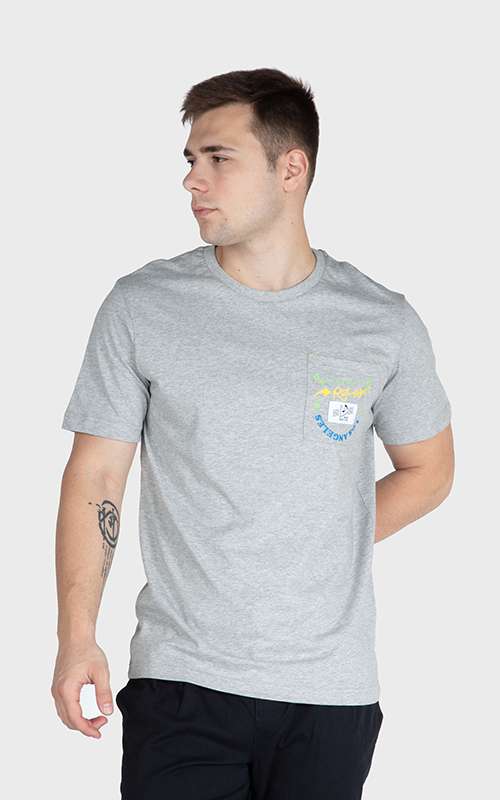 Men"s Essentials Cotton Knitted Short Sleeve Pocket Tee - Heather Grey