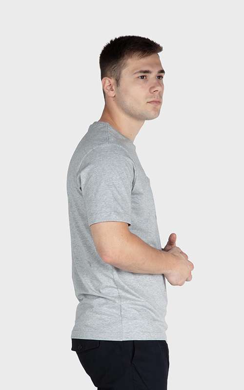 Men"s Essentials Cotton Knitted Short Sleeve Pocket Tee - Heather Grey