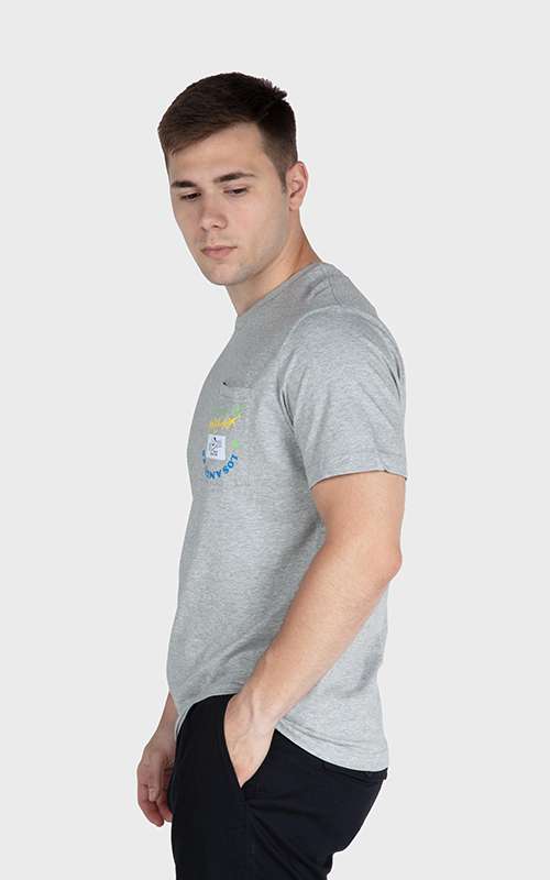 Men"s Essentials Cotton Knitted Short Sleeve Pocket Tee - Heather Grey