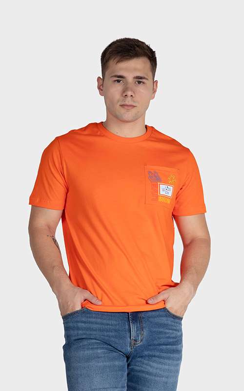 Men"s Essentials Cotton Knitted Short Sleeve Pocket Tee - Orange