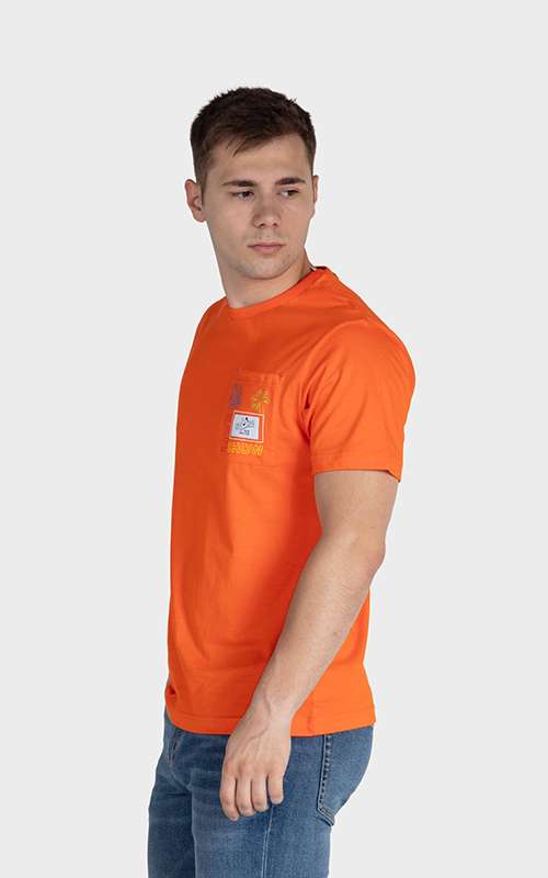 Men"s Essentials Cotton Knitted Short Sleeve Pocket Tee - Orange