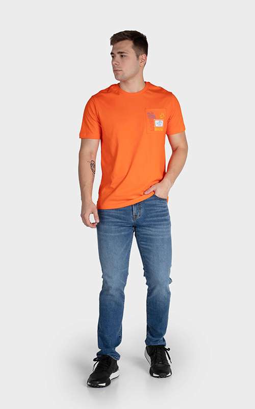 Men"s Essentials Cotton Knitted Short Sleeve Pocket Tee - Orange