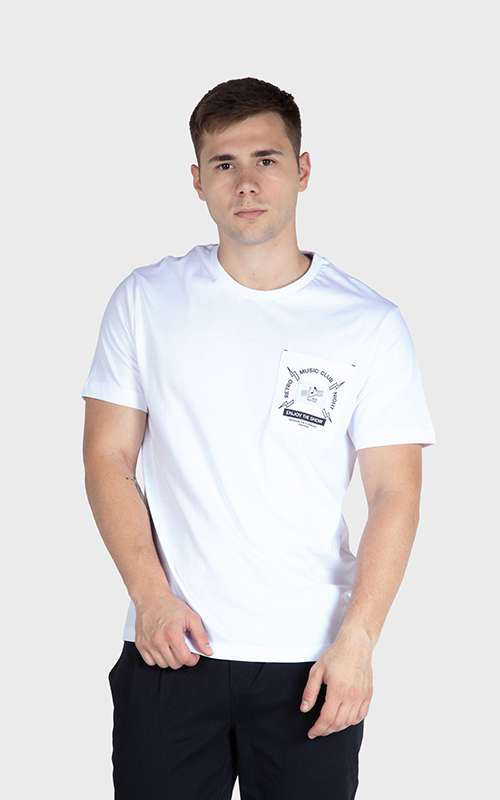 Men"s Essentials Cotton Knitted Short Sleeve Pocket Tee - White