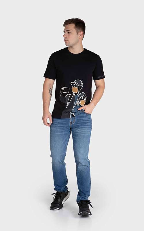 Men"s Essentials Cotton Knitted Short Sleeve T-Shirt - Black