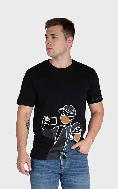 Men"s Essentials Cotton Knitted Short Sleeve T-Shirt - Black