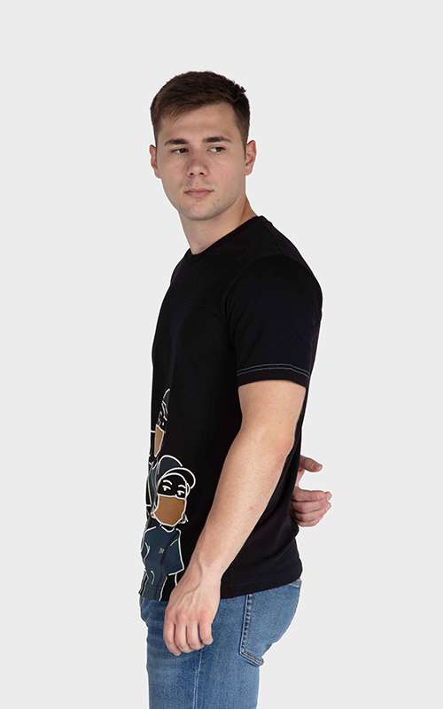 Men"s Essentials Cotton Knitted Short Sleeve T-Shirt - Black