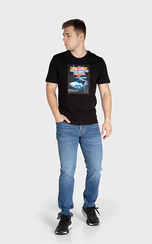 Men"s Print Tee Cotton Knitted T-Shirt - Black