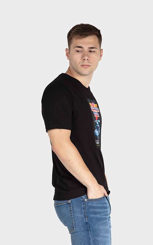 Men"s Print Tee Cotton Knitted T-Shirt - Black