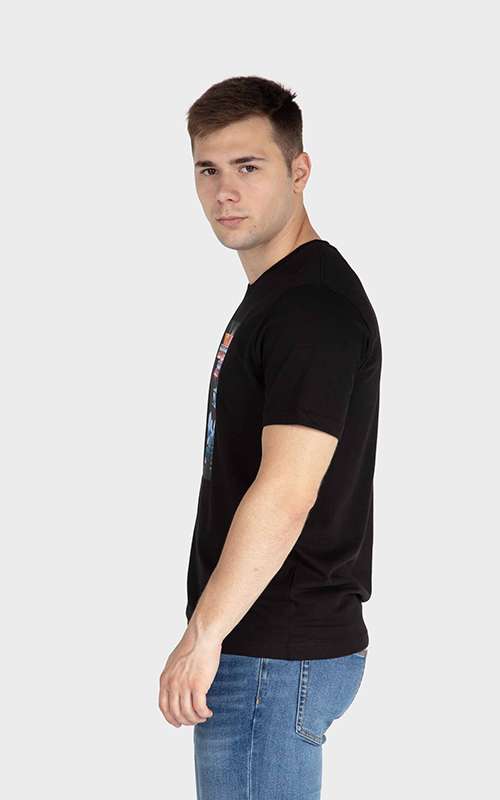 Men"s Print Tee Cotton Knitted T-Shirt - Black