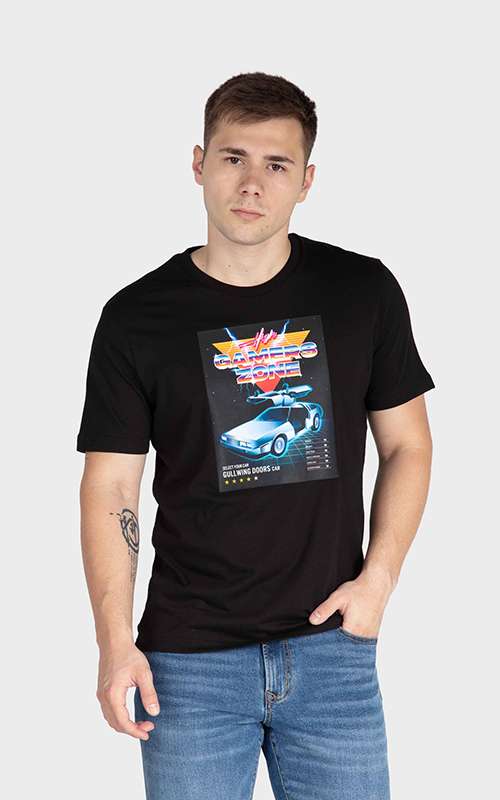 Men"s Print Tee Cotton Knitted T-Shirt - Black