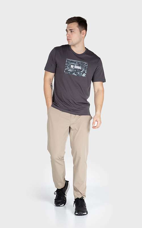 Men"s Print Tee Cotton Knitted T-Shirt - Dark Grey