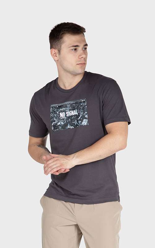 Men"s Print Tee Cotton Knitted T-Shirt - Dark Grey