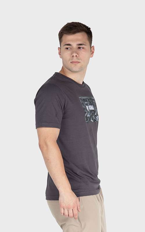 Men"s Print Tee Cotton Knitted T-Shirt - Dark Grey