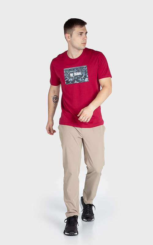 Men"s Print Tee Cotton Knitted T-Shirt - Deep Red