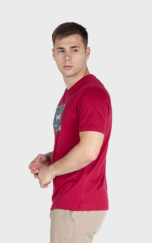 Men"s Print Tee Cotton Knitted T-Shirt - Deep Red