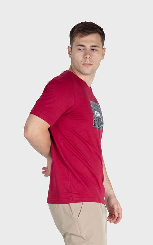 Men"s Print Tee Cotton Knitted T-Shirt - Deep Red