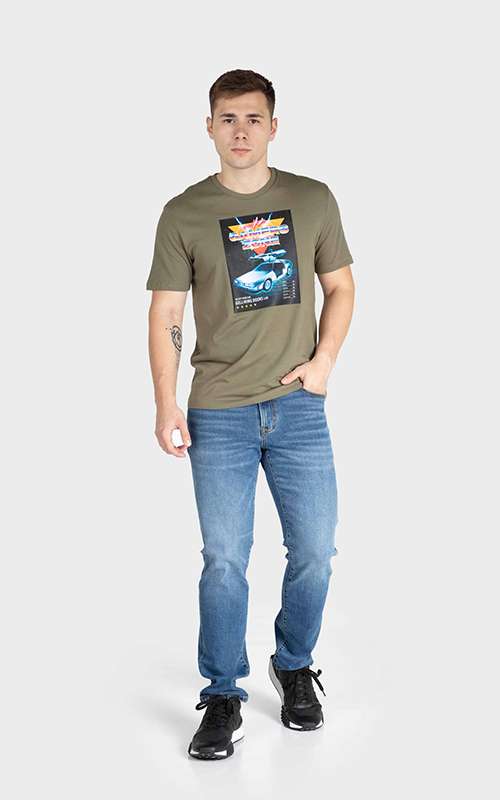 Men"s Print Tee Cotton Knitted T-Shirt - Green