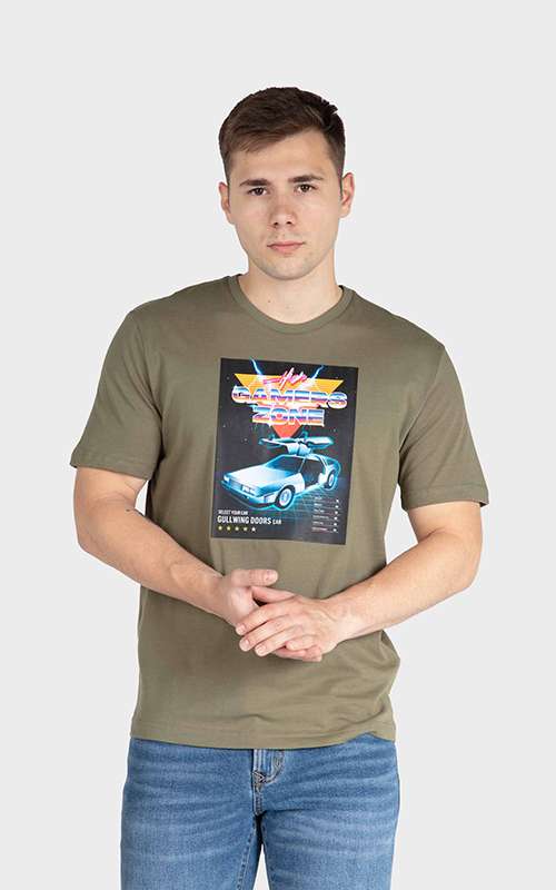 Men"s Print Tee Cotton Knitted T-Shirt - Green