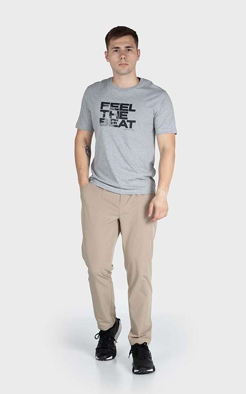 Men"s Print Tee Cotton Knitted T-Shirt - Heather Grey