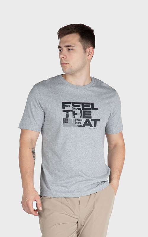 Men"s Print Tee Cotton Knitted T-Shirt - Heather Grey