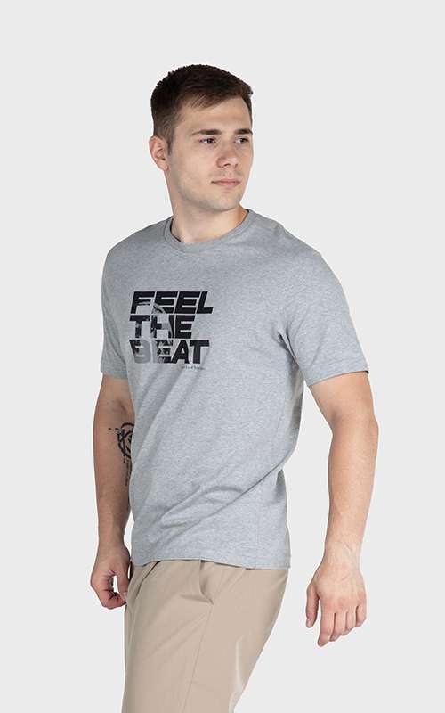 Men"s Print Tee Cotton Knitted T-Shirt - Heather Grey