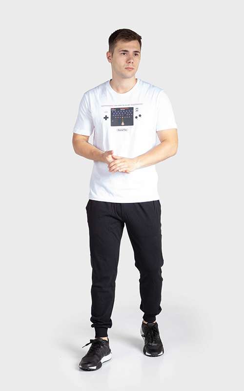 Men"s Print Tee Cotton Knitted T-Shirt - White