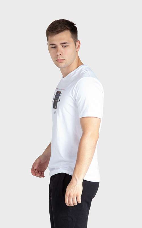 Men"s Print Tee Cotton Knitted T-Shirt - White