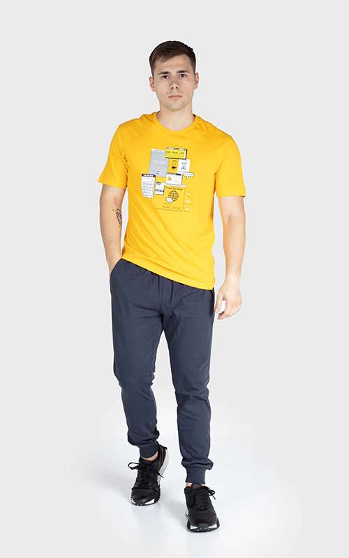 Men"s Print Tee Cotton Knitted T-Shirt - Yellow