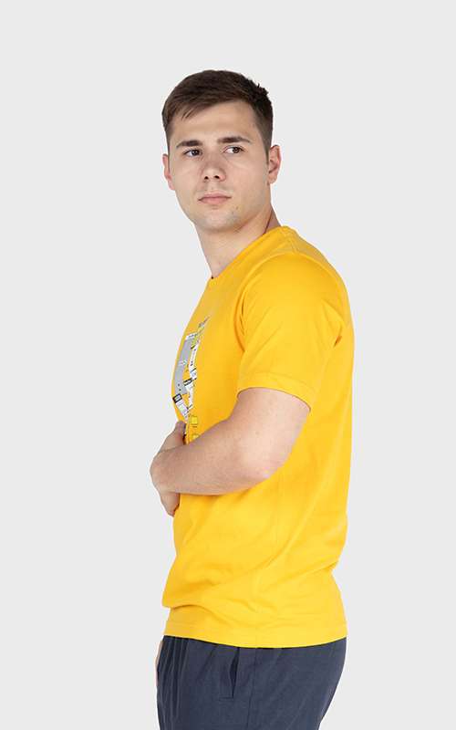 Men"s Print Tee Cotton Knitted T-Shirt - Yellow