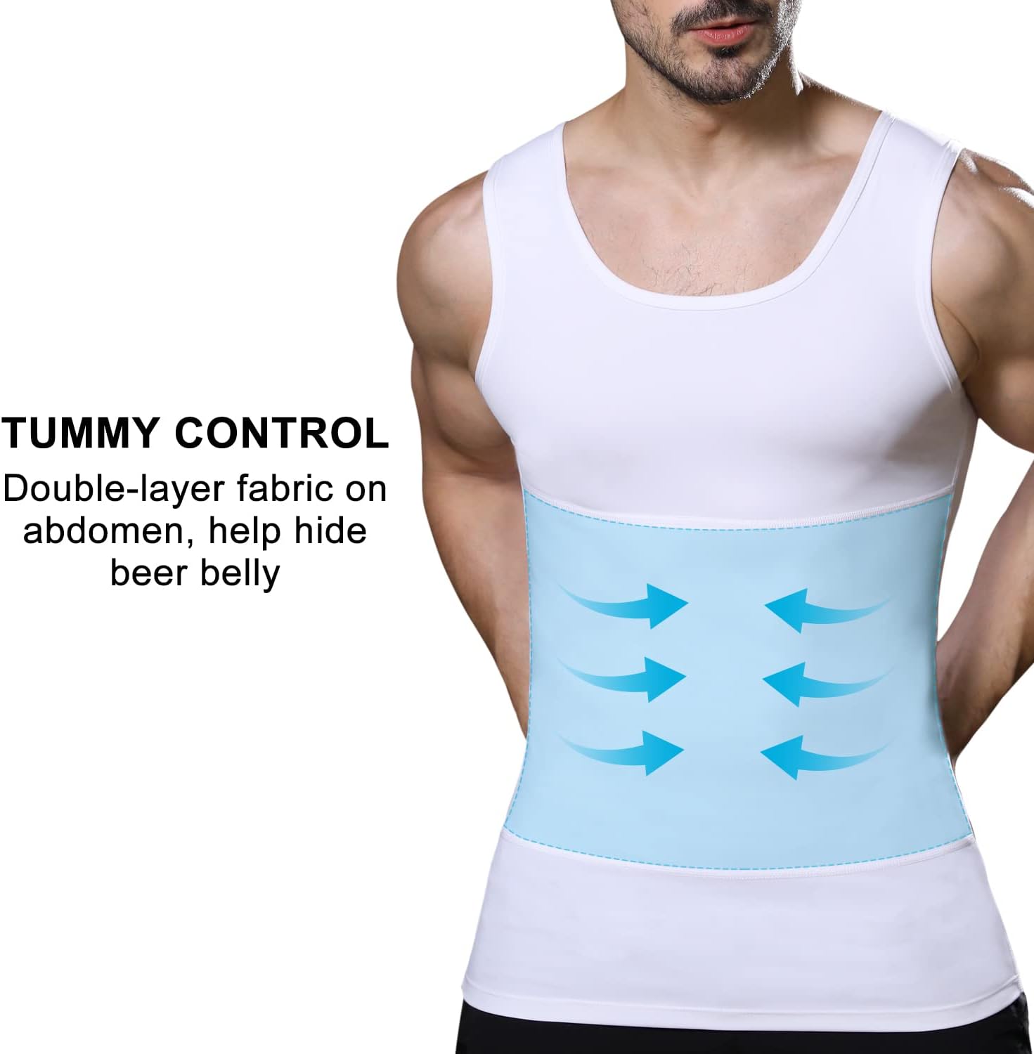 Mens Slimming Body Shaper Vest, Chest Abdomen Compression Tank Top, Belly Hiding Undershirts