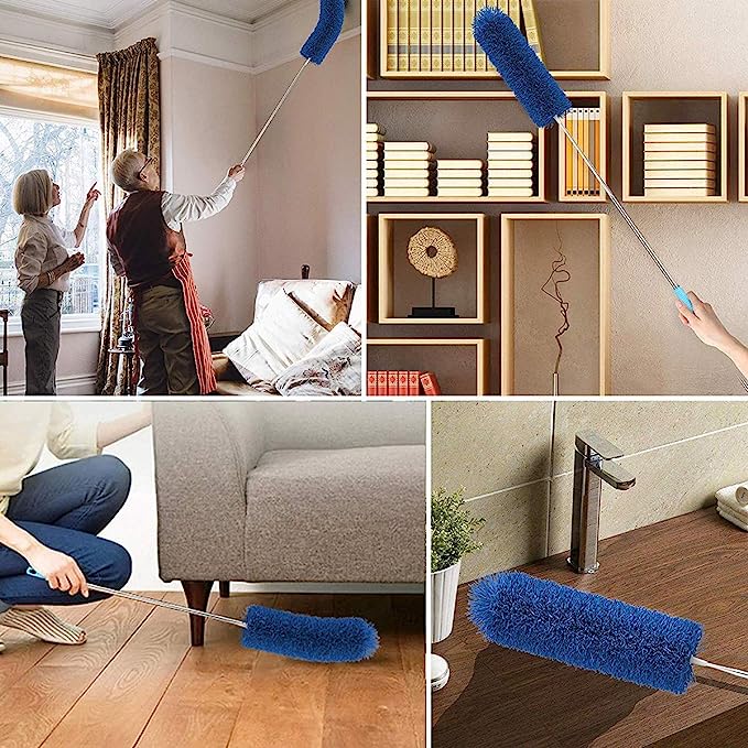 Microfiber Feather Duster with Extendable Pole, 100 inches Extra Long Duster for Cleaning, Bendable Head, Non-Scratch, Washable Duster
