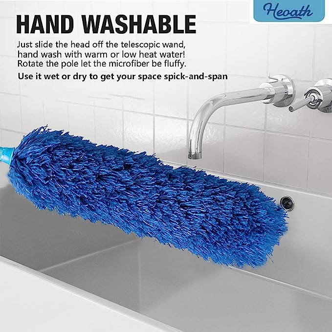 Microfiber Feather Duster with Extendable Pole, 100 inches Extra Long Duster for Cleaning, Bendable Head, Non-Scratch, Washable Duster