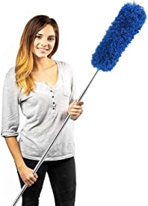 Microfiber Feather Duster with Extendable Pole, 100 inches Extra Long Duster for Cleaning, Bendable Head, Non-Scratch, Washable Duster