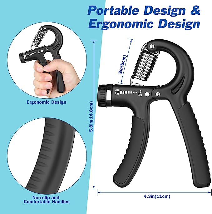 Grip Strength Trainer 2 pack, Hand Grip Exerciser Strengthener with Adjustable Resistance 11-132 Lbs (5-60kg)