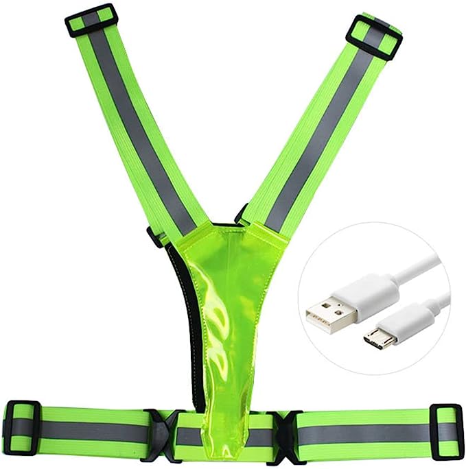 LED Reflective Vest Safety Gear, Light Up Vest for Night Walking Cycling, High Visibility Running Vest with Reflective Strips