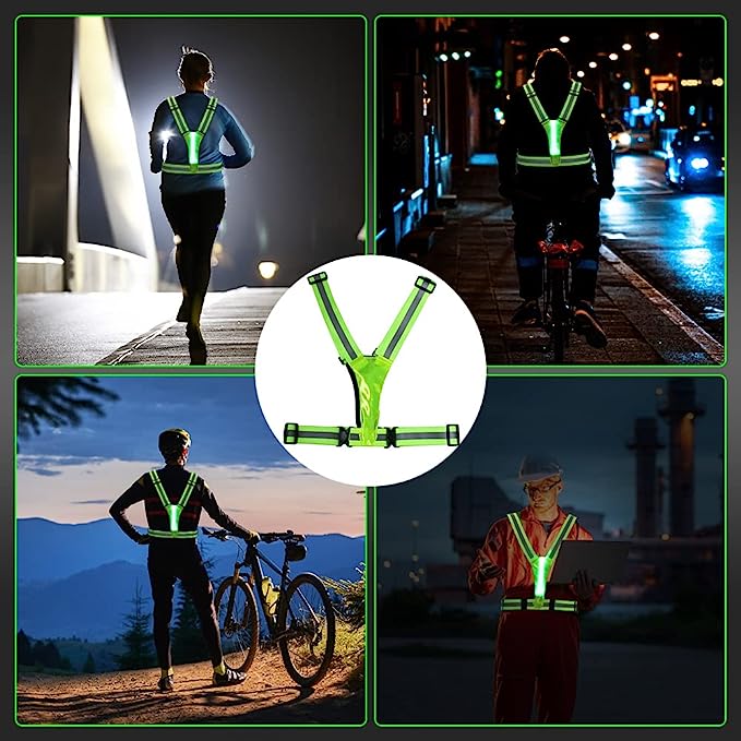 LED Reflective Vest Safety Gear, Light Up Vest for Night Walking Cycling, High Visibility Running Vest with Reflective Strips