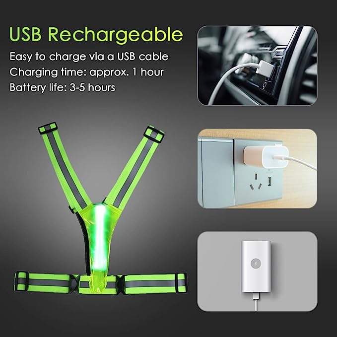 LED Reflective Vest Safety Gear, Light Up Vest for Night Walking Cycling, High Visibility Running Vest with Reflective Strips