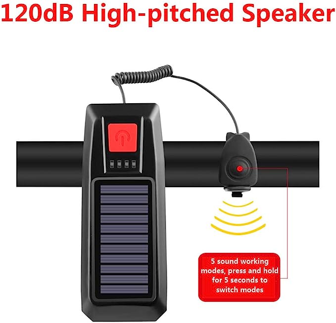 Solar Bike Lights, Front Bicycle Light, 3Modes Super Bright,Supports Solar Power and USB Charging, Waterproof