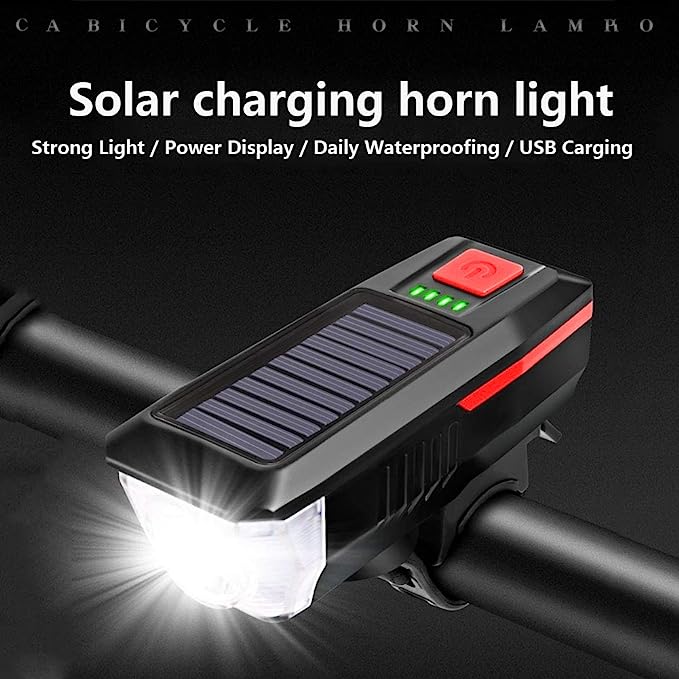 Solar Bike Lights, Front Bicycle Light, 3Modes Super Bright,Supports Solar Power and USB Charging, Waterproof