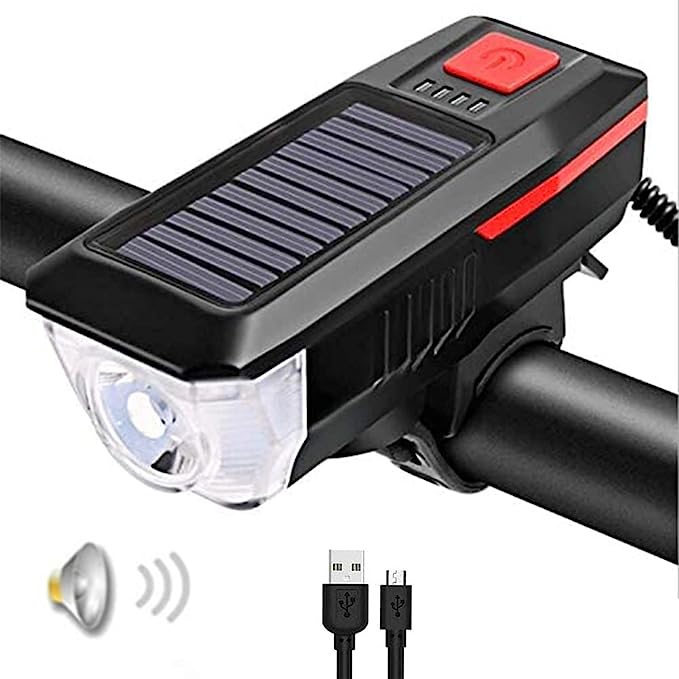 Solar Bike Lights, Front Bicycle Light, 3Modes Super Bright,Supports Solar Power and USB Charging, Waterproof