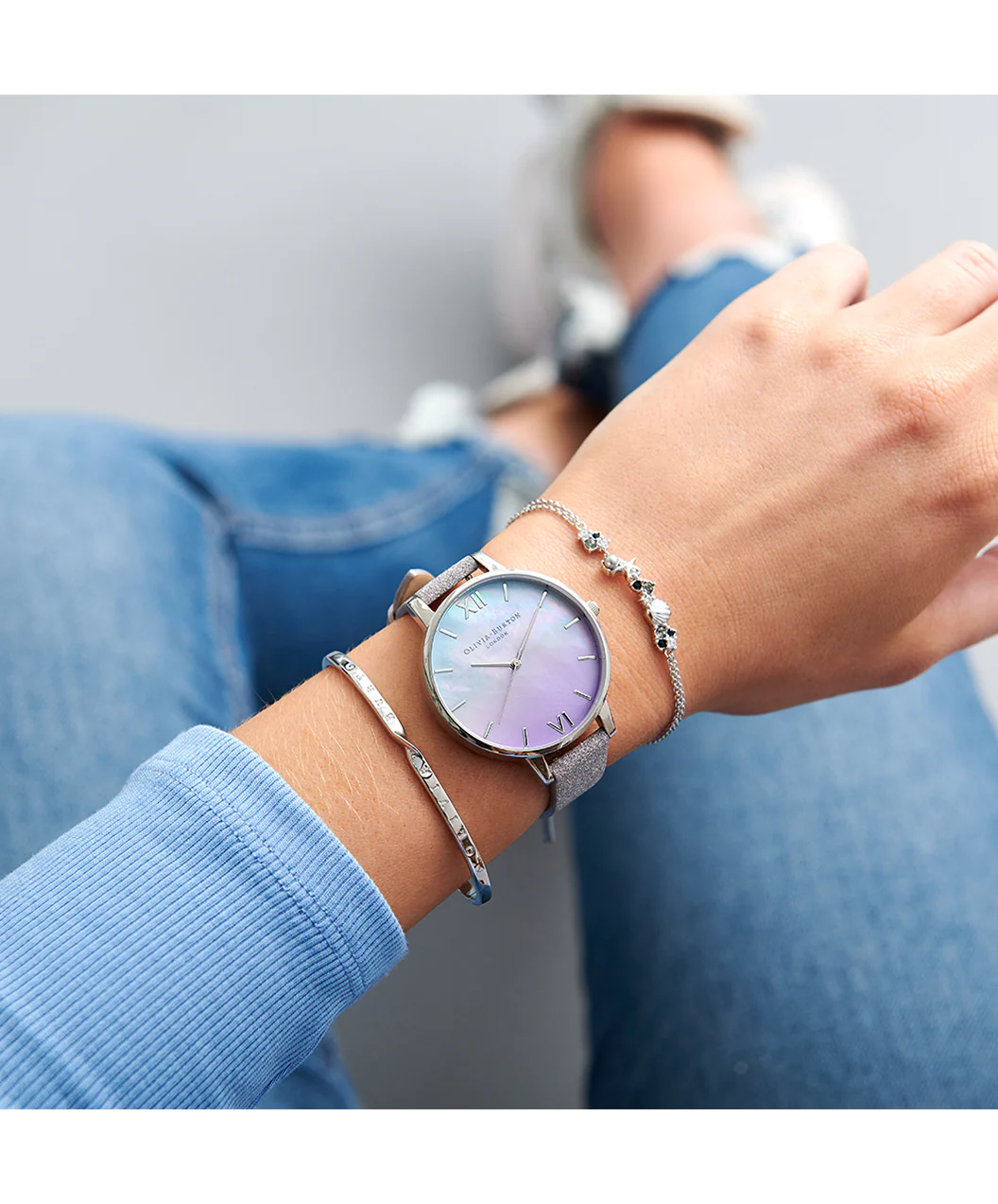 Olivia Burton Blue/ Purple Watch Set with Removable Straps