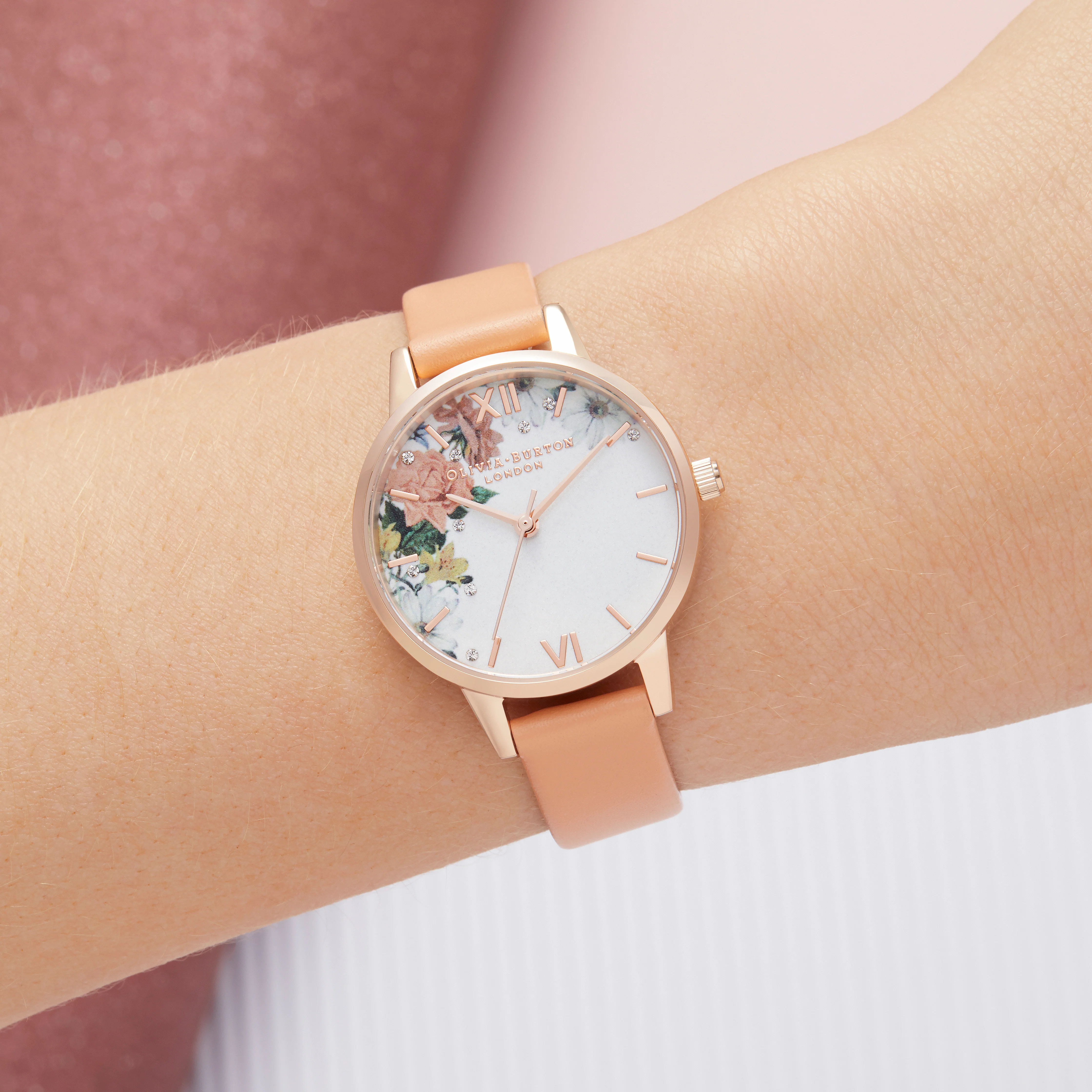 Olivia Burton White/ Floral/ Stone Watch-OB16BF30